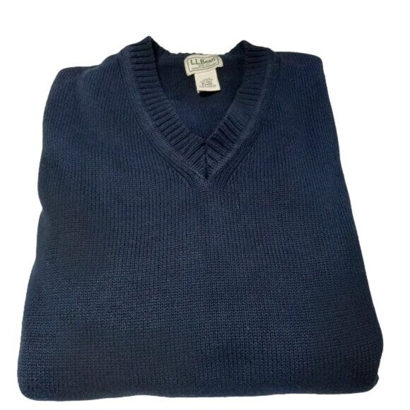 LL Bean Navy Blue Knit Vintage 80's Cotton Preppy Sweater Mens XL - Picture 2 of 10